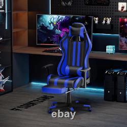 Blue Gaming Chair with Massage, Ergonomic Office PC Computer Chair, High Back Game