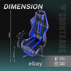 Blue Gaming Chair with Massage, Ergonomic Office PC Computer Chair, High Back Game