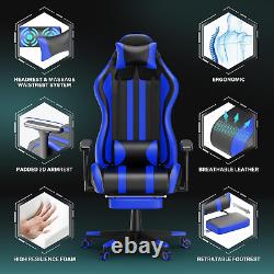 Blue Gaming Chair with Massage, Ergonomic Office PC Computer Chair, High Back Game