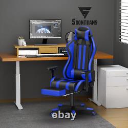 Blue Gaming Chair with Massage, Ergonomic Office PC Computer Chair, High Back Game