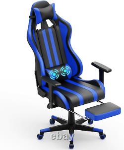 Blue Gaming Chair with Massage, Ergonomic Office PC Computer Chair, High Back Game