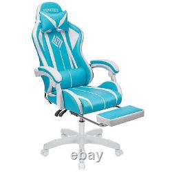 Bluetooth Speaker Massage Gaming Chair LED Reclining Computer Office Blue+White