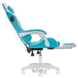 Bluetooth Speaker Massage Gaming Chair LED Reclining Computer Office Blue+White