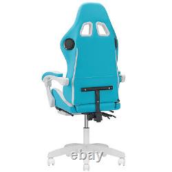 Bluetooth Speaker Massage Gaming Chair LED Reclining Computer Office Blue+White