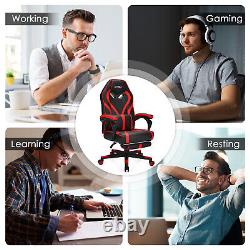 Costway Massage Gaming Chair Racing Recliner Computer Desk Chair withFootrest Red