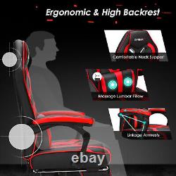 Costway Massage Gaming Chair Racing Recliner Computer Desk Chair withFootrest Red