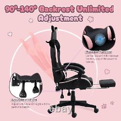 Dowinx Gaming Chair Cute with Cat Ears and Massage Lumbar Support, Ergonomic Com