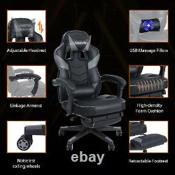 ELECWISH Gaming Chair Gray Massage Office Chair Computer Swivel Seat Footrest