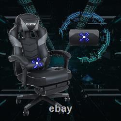 ELECWISH Gaming Chair Gray Massage Office Chair Computer Swivel Seat Footrest