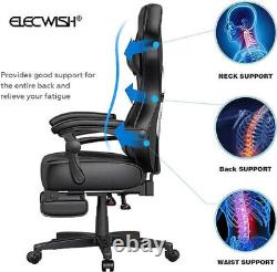 ELECWISH Gaming Chair Gray Massage Office Chair Computer Swivel Seat Footrest