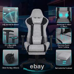 ELECWISH Gaming Chair with Footrest Recliner Massage Office Computer Seat Fabirc