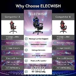 ELECWISH Gaming Chair with Massager Footrest 150 ° Recliner Racing Computer US