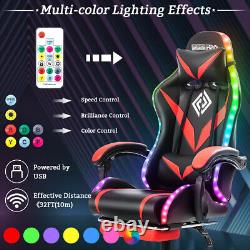 Executive Massage Office Chair Gaming Reclining LED Lights Footrest Ergonomic