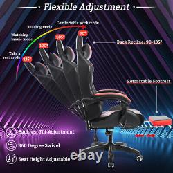 Executive Massage Office Chair Gaming Reclining LED Lights Footrest Ergonomic