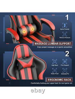 FER-GAMER Ergonomic Gaming Chair with Footrest, PU Leather, Massage