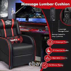 GYMAX Gaming Recliner, Massage Gaming Chair with Adjustable Footrest, Remote Con