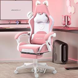 Gaming Chair Cute with Cat Ears and Massage Lumbar Support, Ergonomic Computer C