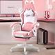 Gaming Chair Cute with Cat Ears and Massage Lumbar Support, Ergonomic Computer C