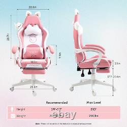 Gaming Chair Cute with Cat Ears and Massage Lumbar Support, Ergonomic Computer C