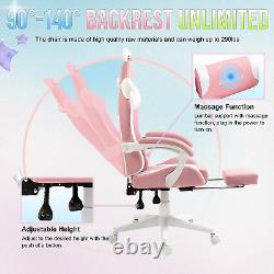 Gaming Chair Cute with Cat Ears and Massage Lumbar Support, Ergonomic Computer C