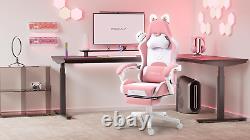 Gaming Chair Cute with Cat Ears and Massage Lumbar Support, Ergonomic Computer C