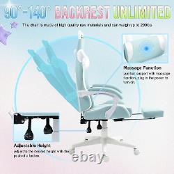 Gaming Chair Cute with Cat Ears and Massage Lumbar Support, Ergonomic Computer C