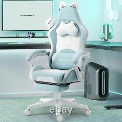 Gaming Chair Cute with Cat Ears and Massage Lumbar Support, Ergonomic Computer C