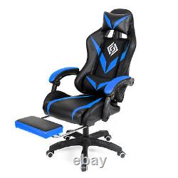 Gaming Chair Ergonomic Recliner Massage Office Computer Seat With Footrest Blue US