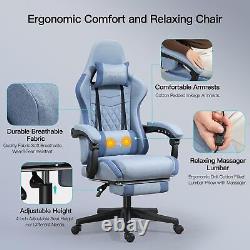 Gaming Chair Fabric with Footrest, Massage Chair with Pocket Spring Cushion