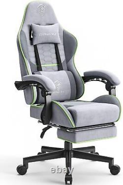 Gaming Chair Fabric with Pocket Spring Cushion, Massage Game Chair Light Grey