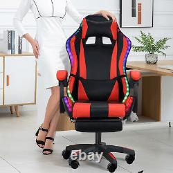 Gaming Chair Lumbar Support+Footrest WithBluetooth Speaker, LED, Massage Swivel Seat