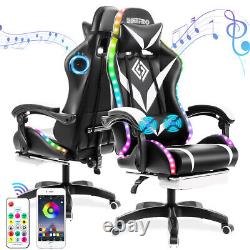 Gaming Chair Massage Speakers bluetooth Ergonomic Office Chair LED Light Black