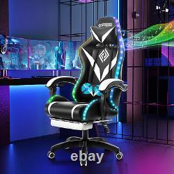 Gaming Chair Massage Speakers bluetooth Ergonomic Office Chair LED Light Black