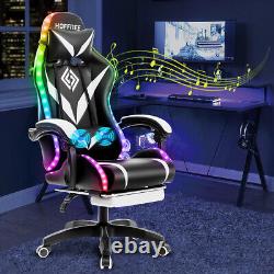 Gaming Chair Massage Speakers bluetooth Ergonomic Office Chair LED Light Black