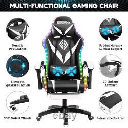 Gaming Chair Massage Speakers bluetooth Ergonomic Office Chair LED Light Black