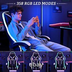 Gaming Chair Massage Speakers bluetooth Ergonomic Office Chair LED Light Black