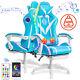 Gaming Chair Massage Speakers bluetooth Ergonomic Office Chair LED Light USA