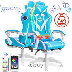 Gaming Chair Massage Speakers bluetooth Ergonomic Office Chair LED Light USA