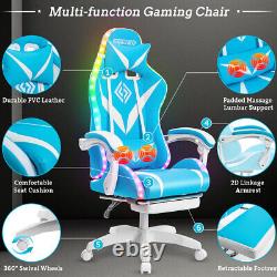 Gaming Chair Massage Speakers bluetooth Ergonomic Office Chair LED Light USA