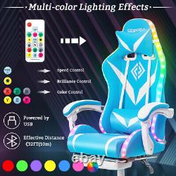 Gaming Chair Massage Speakers bluetooth Ergonomic Office Chair LED Light USA