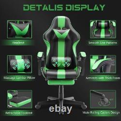 Gaming Chair Office Chair with Footrest & Massage Lumbar Pillow