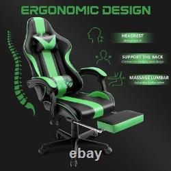 Gaming Chair Office Chair with Footrest & Massage Lumbar Pillow