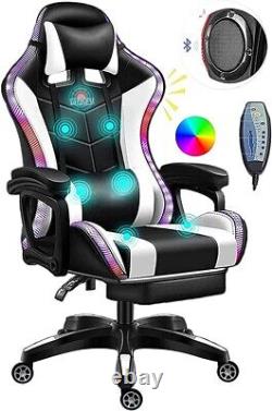 Gaming Chair with Footrest, Full Massage Chair with Bluetooth Speaker, LED Light