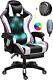 Gaming Chair with Footrest, Full Massage Chair with Bluetooth Speaker, LED Light