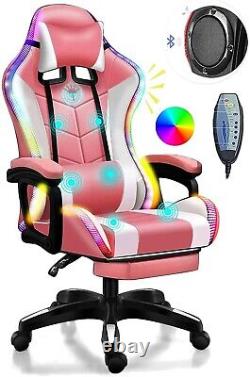 Gaming Chair with Footrest, Full Massage Chair with Bluetooth Speaker, LED Light