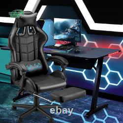 Gaming Chair with Footrest and Ergonomic Massage Lumbar Pillow PU Leather Office