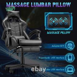 Gaming Chair with Footrest and Ergonomic Massage Lumbar Pillow PU Leather Office