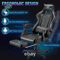 Gaming Chair with Footrest and Ergonomic Massage Lumbar Pillow PU Leather Office