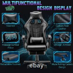 Gaming Chair with Footrest and Ergonomic Massage Lumbar Pillow PU Leather Office