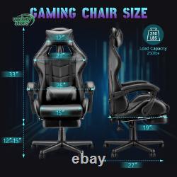 Gaming Chair with Footrest and Ergonomic Massage Lumbar Pillow PU Leather Office